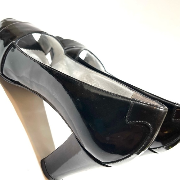 Taryn Rose Black Patent Open Toe Block Heels 36.5 - Picture 10 of 13